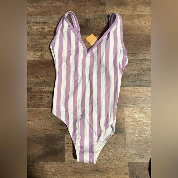 New Woman’s Purple and White One Piece Swim Suit - Picture 1 of 4